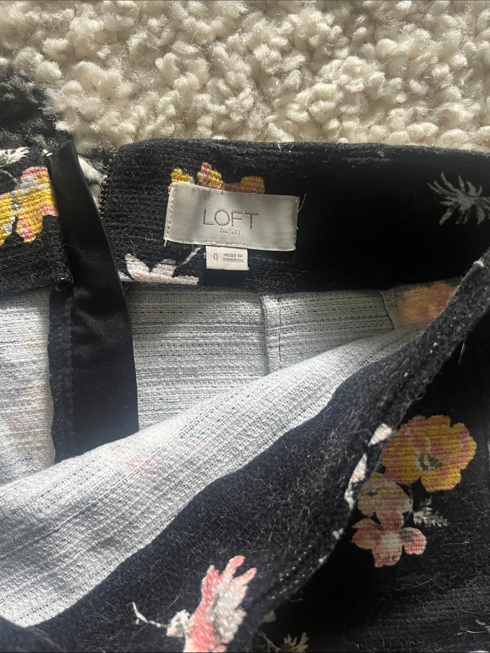 LOFT Black Mini Skirt with Pink and Yellow Floral Pattern - Picture 2 of 3